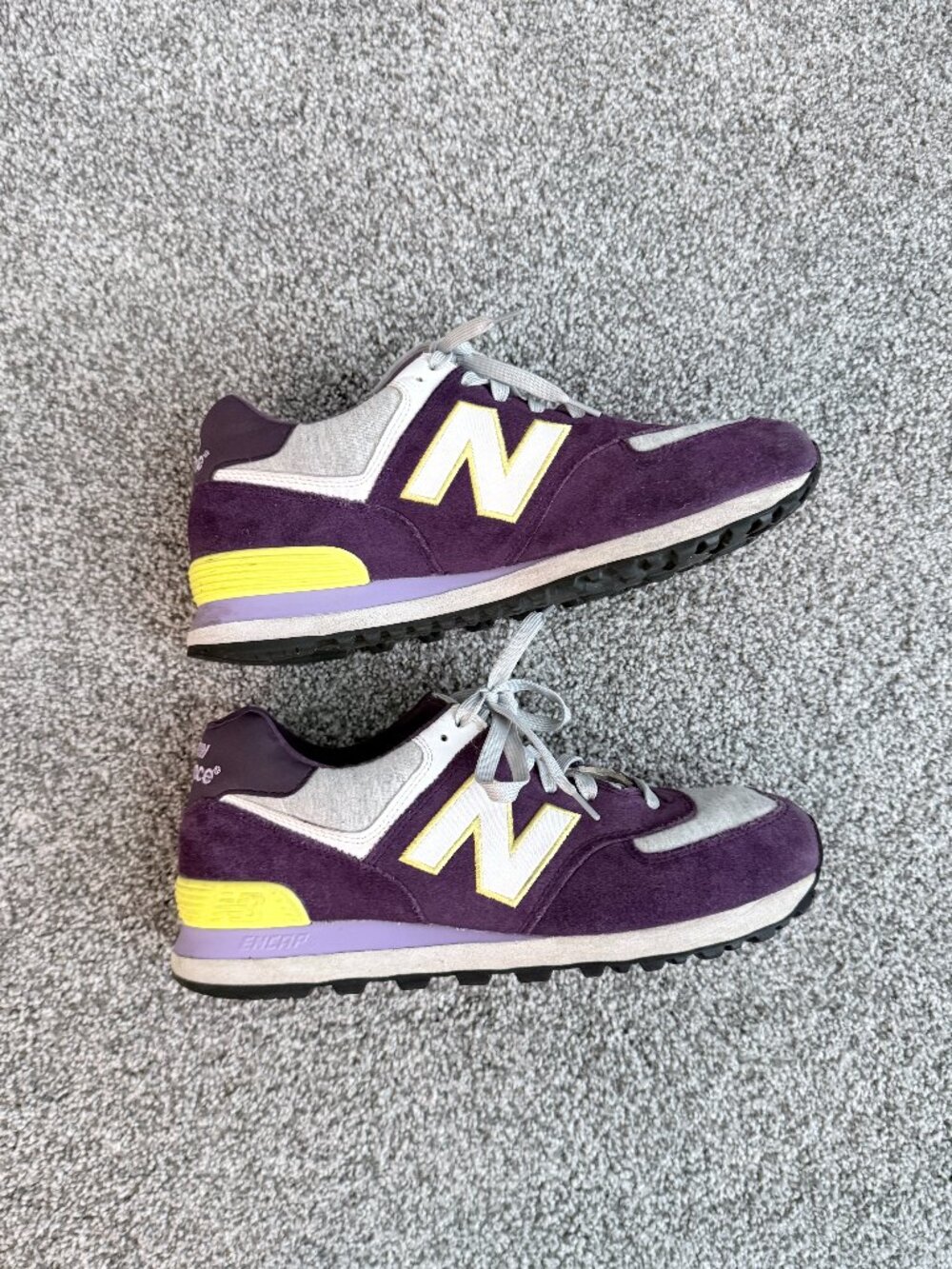 New Balance 574 Suede Colorblock Retro Sneakers Purple Yellow - Women's 9.5